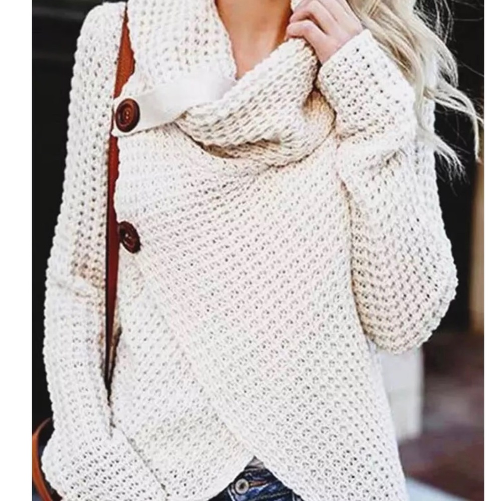 ✨HP!✨Cream Waffle Knit Cowl Neck Sweater✨ - Picture 2 of 8
